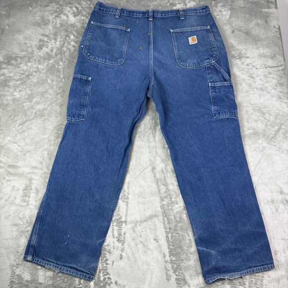 VTG Carhartt Dungaree Fit utility workwear carpenter blue jeans mens 37x29 - Picture 2 of 8
